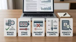 UK online casino rules 2026 evidence card with bonus wagering cap, slot stake limits and credit-card restrictions relevant to WinOMania
