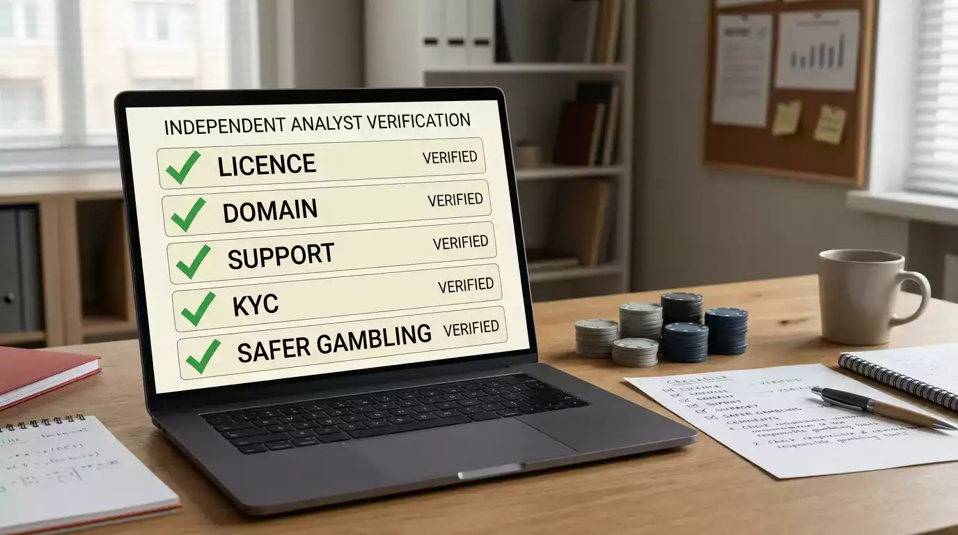 WinOMania safety and trust checklist with licence, support, KYC and safer-gambling checkpoints for UK players