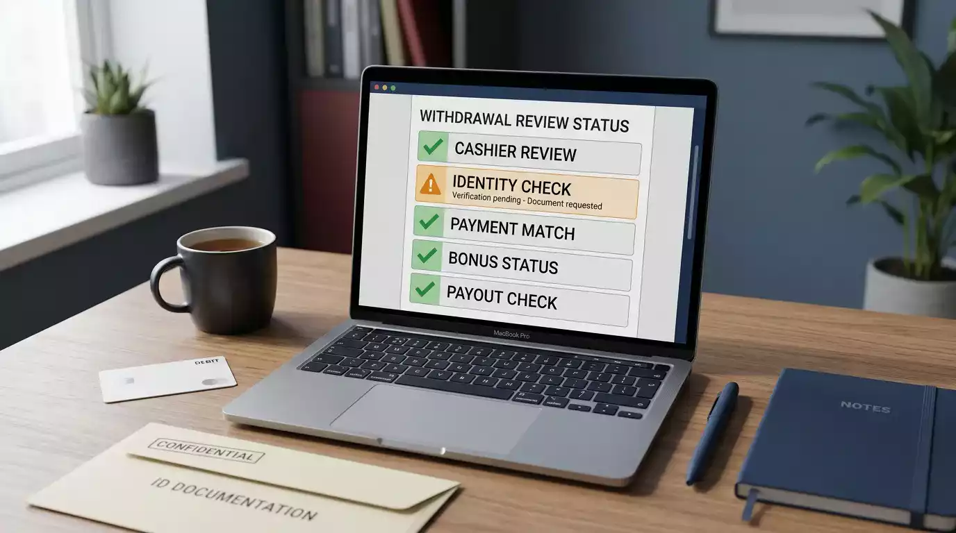Casino withdrawal flow checklist with cashier, verification, payment method and payout caveat checkpoints